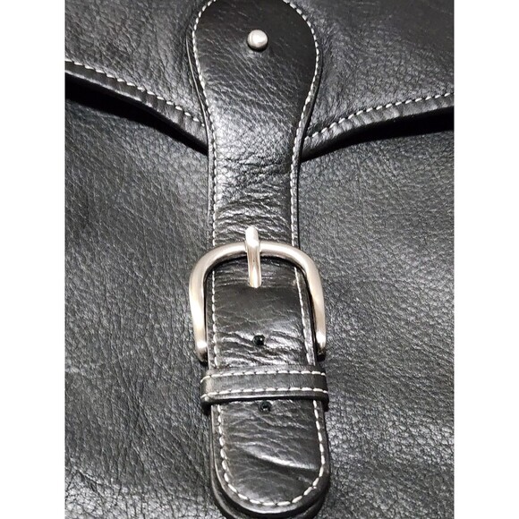 Levenger Black Leather Backpack Day One Shoulder Bag Sling Swing Pack Saddle Bag - Picture 15 of 16